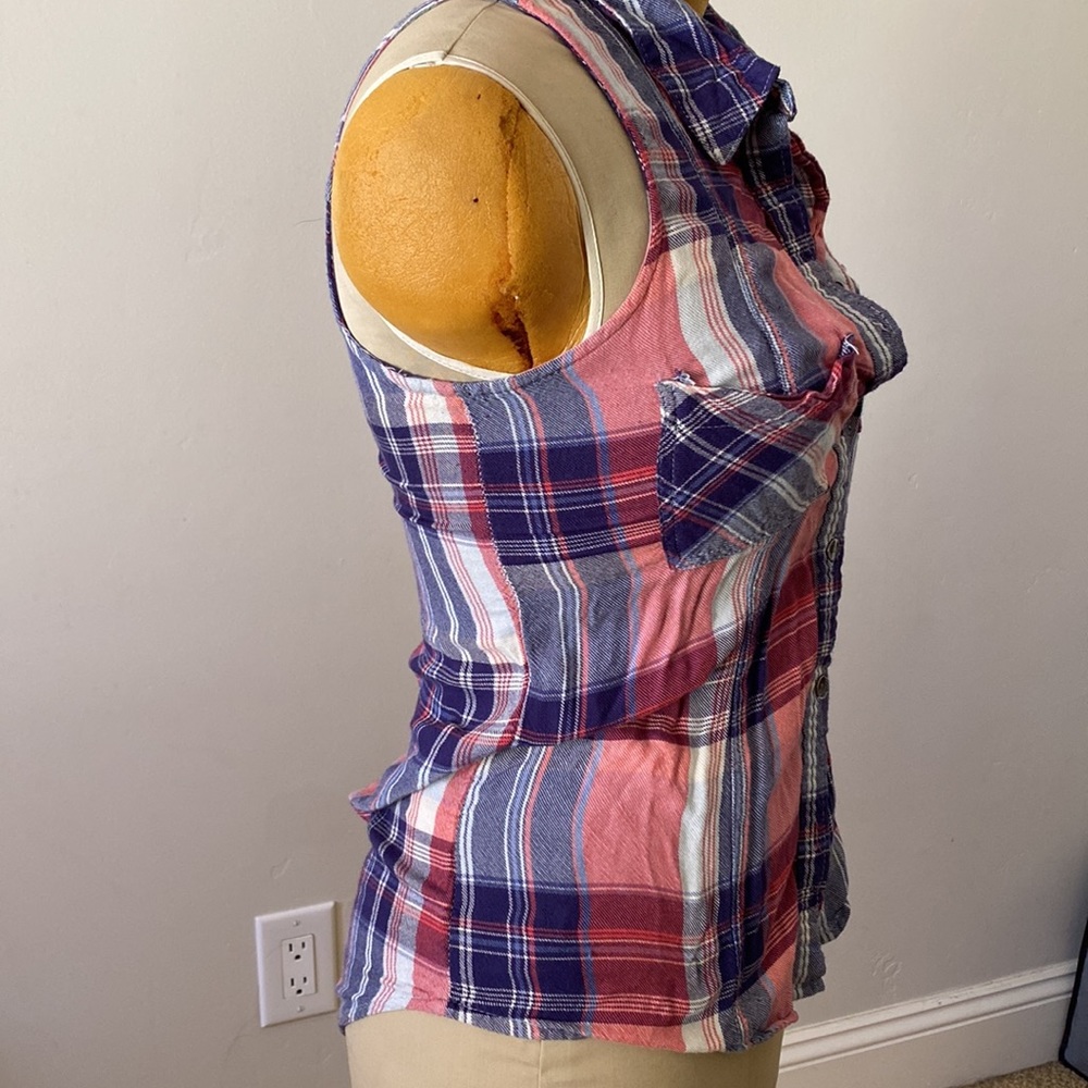Rock and Republic Button up plaid shirt red white and blue XS